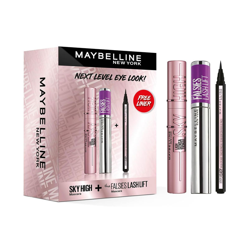 ست 3 عددی ریمل و خط چشم ماژیکی میبلین (Maybelline Sky High + The Falsies Lash Lift + Free Liner)