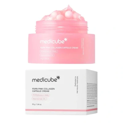 کرم کپسولی ضد چروک و روشن کننده مدی کیوب Medicube حاوی کلاژن و PDRN مدل PDRN Pink Collagen Capsule Cream(55 گرم)