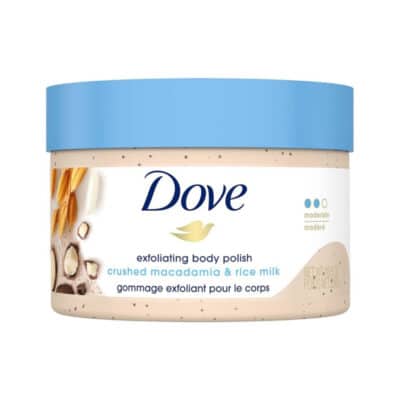 اسکراب لایه بردار بدن داو Dove مدل Exfoliating Body Polish حاوی ماکادمیا و شیربرنج Crushed Macadamia & Rice Milk(298 گرم)