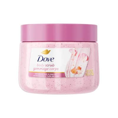 اسکراب لایه بردار بدن داو Dove مدل Gommage Corps رایحه رز و نمک هیمالیا Himalayan Salt & Rose Oil(425 گرم)