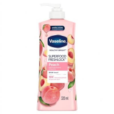 لوسیون بدن هلو و ویتامین ای وازلین Vaseline مدل Superfood Freshlock Peach Essence & Vitamin E(320 میل)