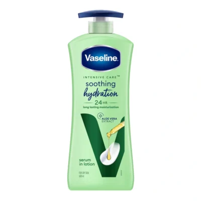 لوسیون بدن 24 ساعته آلوئه ورا وازلین Vaseline مدل Soothing Hydration Long Lasting Lotion(600 میل)
